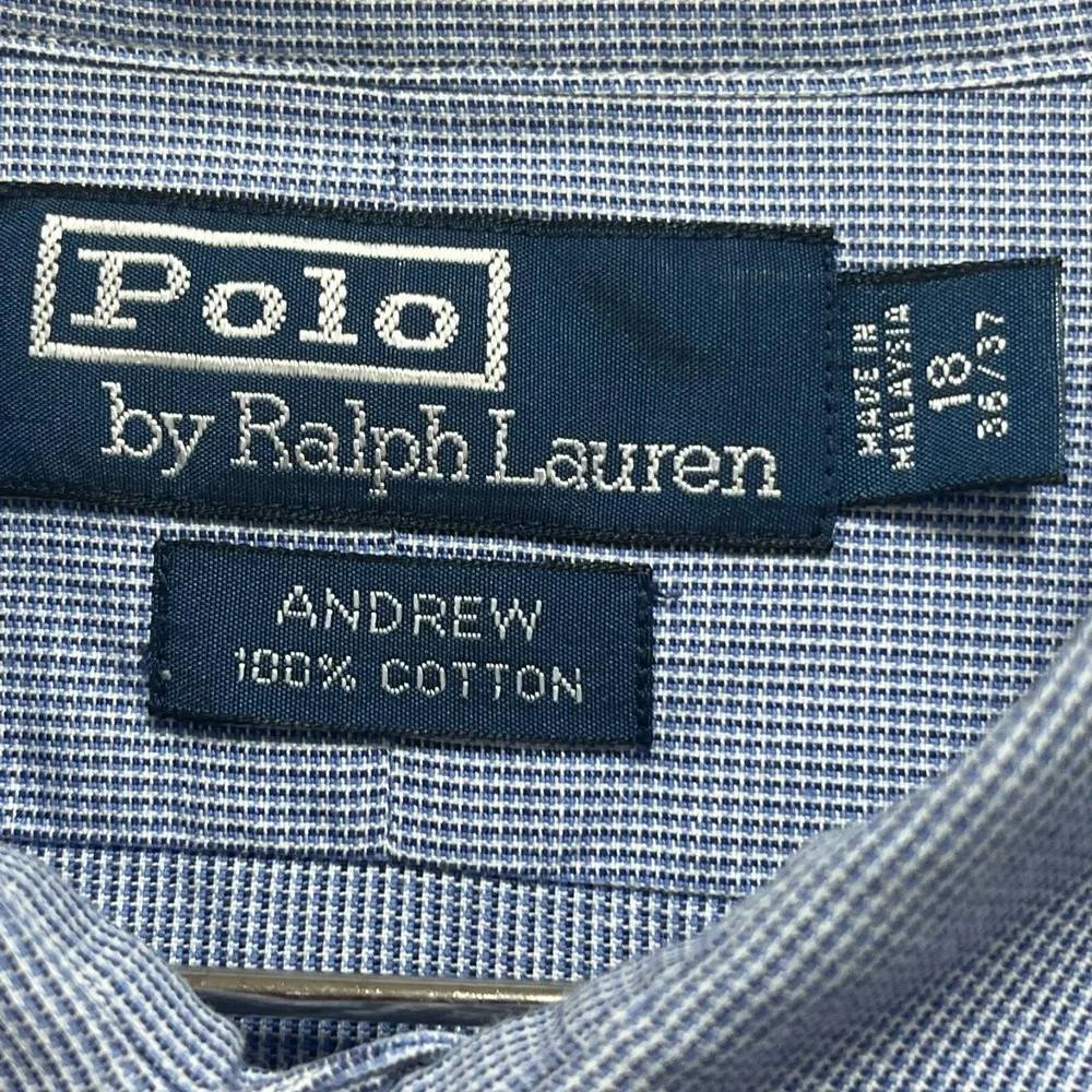 Ralph Lauren Shirt Mens 18 Blue Check Andrew‎ Button Up Long Sleeve Casual
